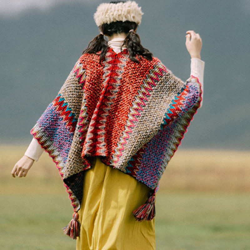 Karma Stone Tibetan Shawl Knitting Warm Cloak Tibetan Tassel Scarf