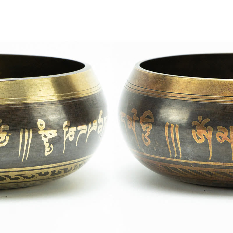 Karma Stone Tibetan Meditation Bowl for Healing and Mindfulness Om Mani Padme Hum Singing Bowl