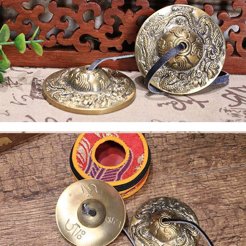 Karma Stone Tibetan Tingsha Bell Six True Words Dragon Copper Balance Decoration With Bag