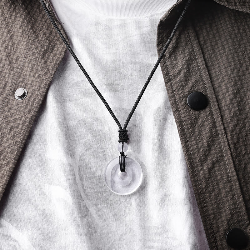 Karma Stone Lucky Coin Pendant Healing Crystal Gemstone Necklace