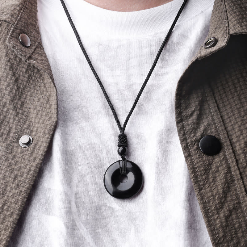 Karma Stone Lucky Coin Pendant Healing Crystal Gemstone Necklace
