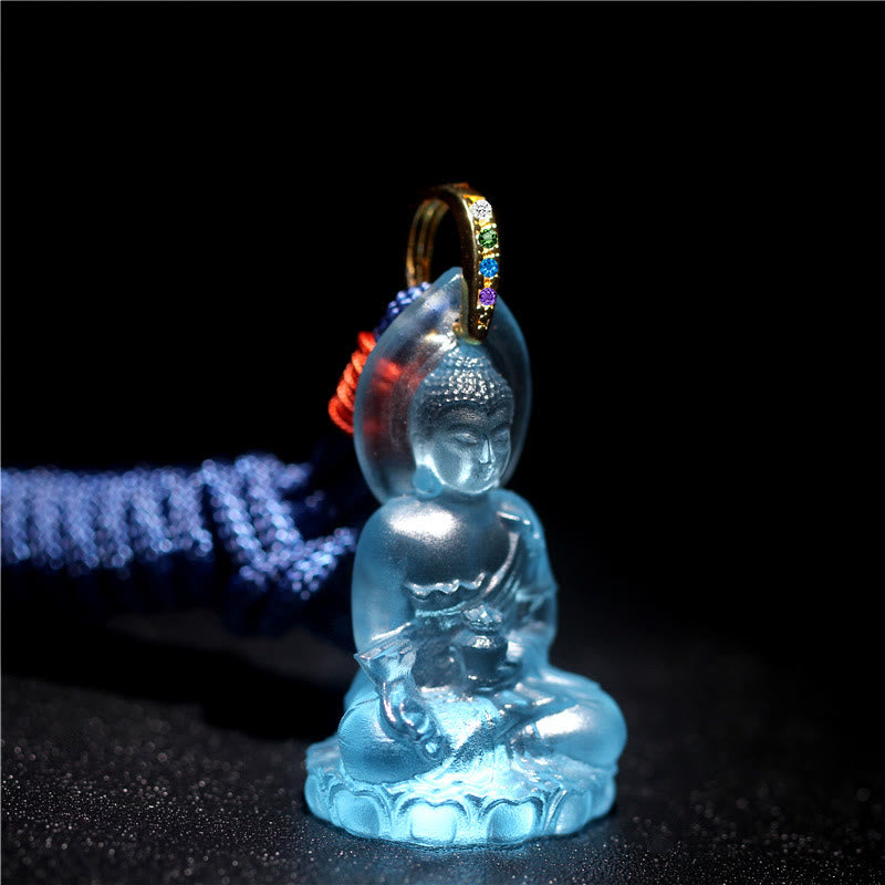 Karma Stone Blue Tathagata Buddha Medicine Buddha Liuli Crystal Serenity Amulet Necklace Pendant
