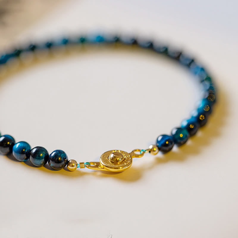 Karma Stone Natural Blue Tiger Eye Stone Protection Chain Bracelet