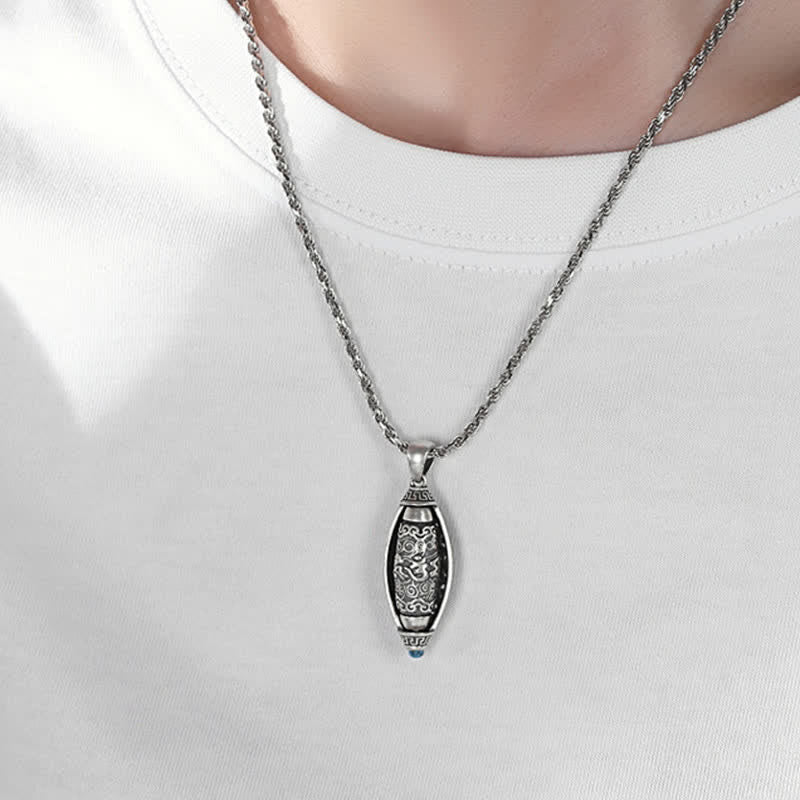 Karma Stone Tibet Om Mani Padme Hum Protection Necklace Rotatable Pendant