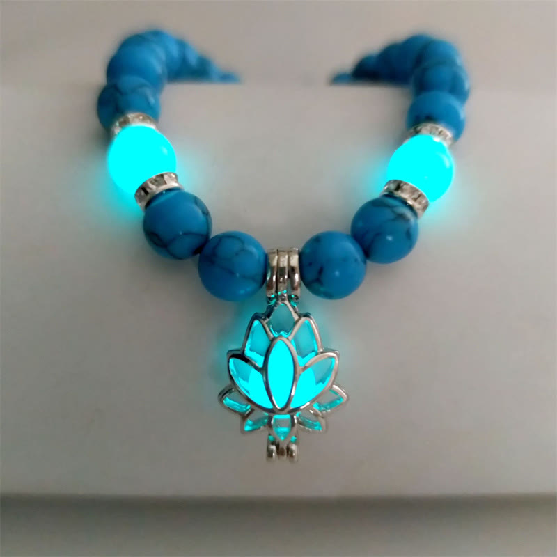 Karma Stone Tibetan Turquoise Glowstone Luminous Bead Lotus Protection Bracelet