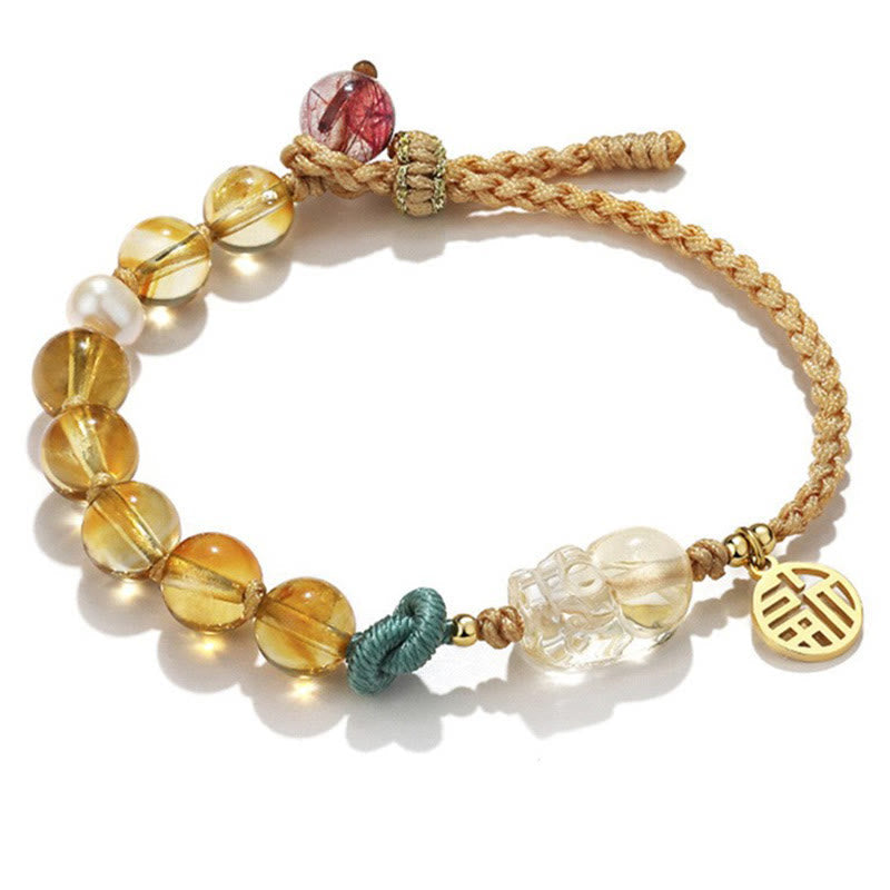 Karma Stone Citrine PiXiu Fu Character Prosperity String Braided Bracelet