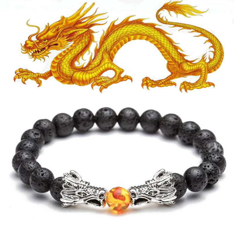 Karma Stone White Turquoise Lava Rock Dragon Blessing Beaded Bracelet