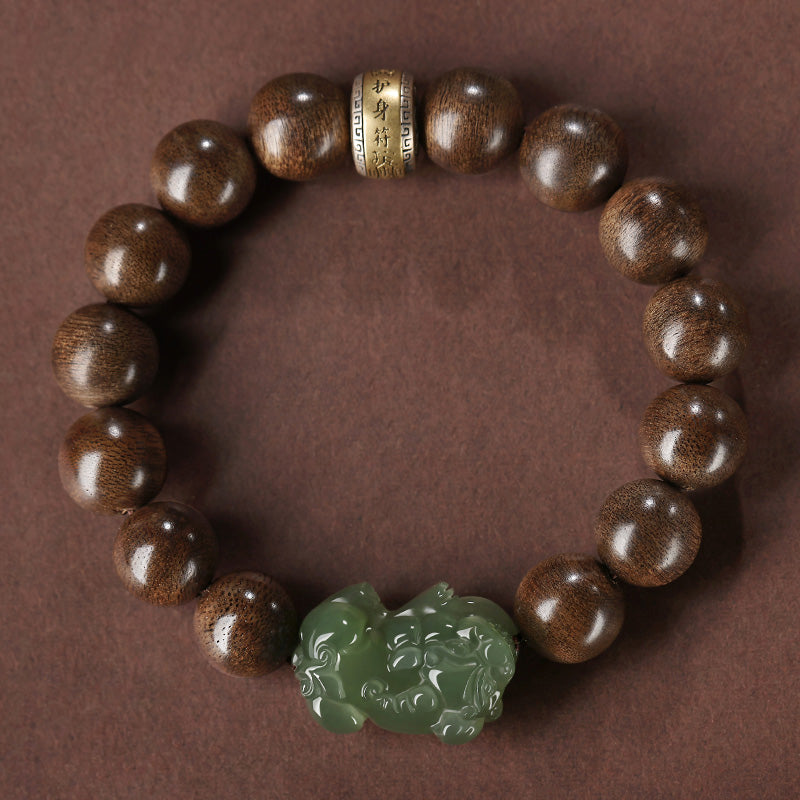 Karma Stone 925 Sterling Silver Brunei Agarwood PiXiu Jade Peace Strength Bracelet