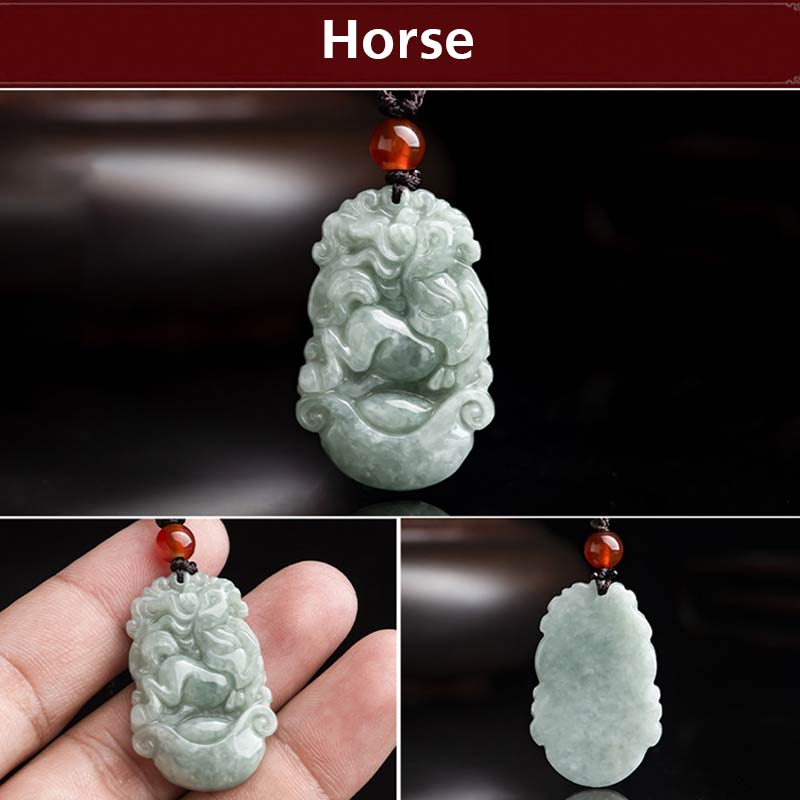 Karma Stone Natural Jade 12 Chinese Zodiac Sucess Pendant Necklace