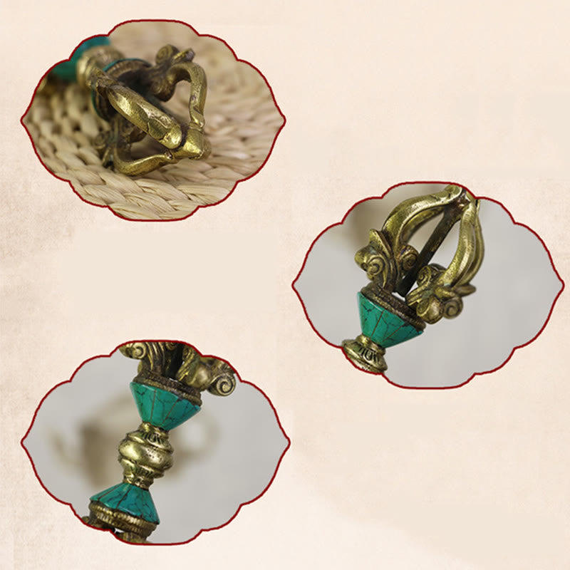 Karma Stone Tibetan Five Prong Vajra Dorje Handcrafted Nepal Spiritual Power Copper Decoration