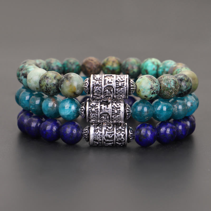 Karma Stone Natural Lazurite Pietersite Unakite Om Mani Padme Hum Bead Positive Bracelet