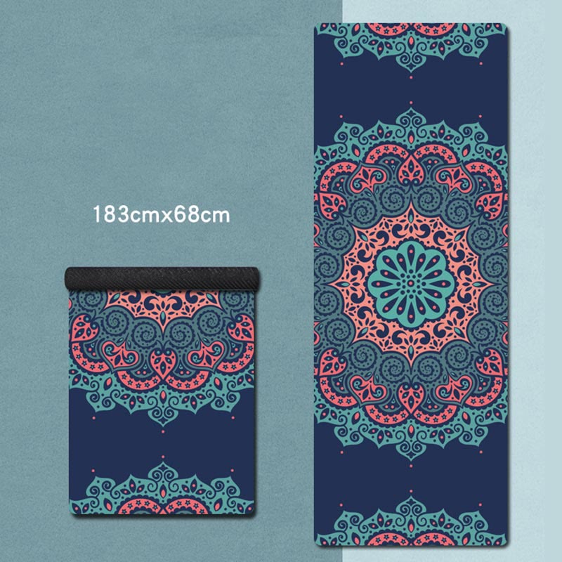 Karma Stone Tibetan Mandala Elephant Lotus Koi Fish Mindful Natural Rubber Yoga Mat Decoration