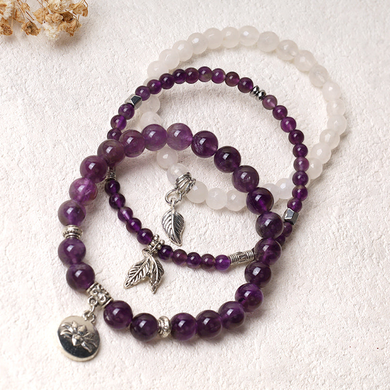 Karma Stone 3PCS Natural Quartz Crystal Beaded Healing Energy Lotus Bracelet