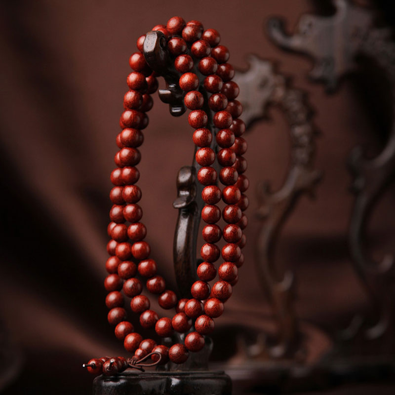 Karma Stone Tibetan Small Leaf Red Sandalwood 108 Beads Mala Meditation Bracelet