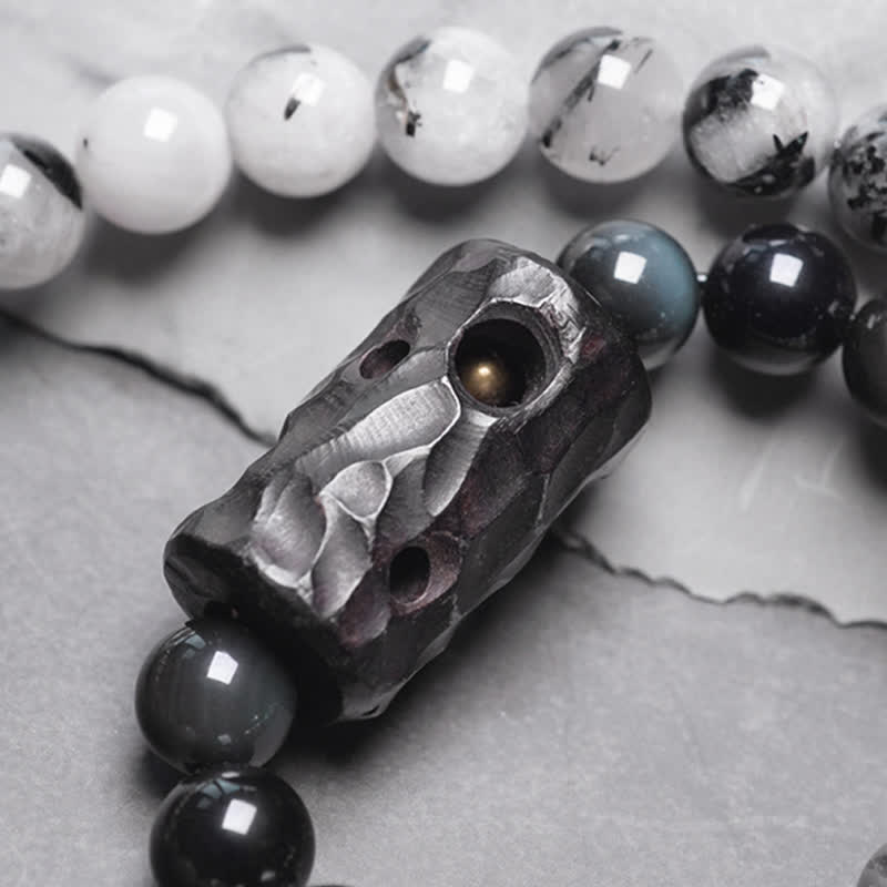 Karma Stone Black Rutilated Quartz Ebony Wood White Crystal Success Couple Bracelet