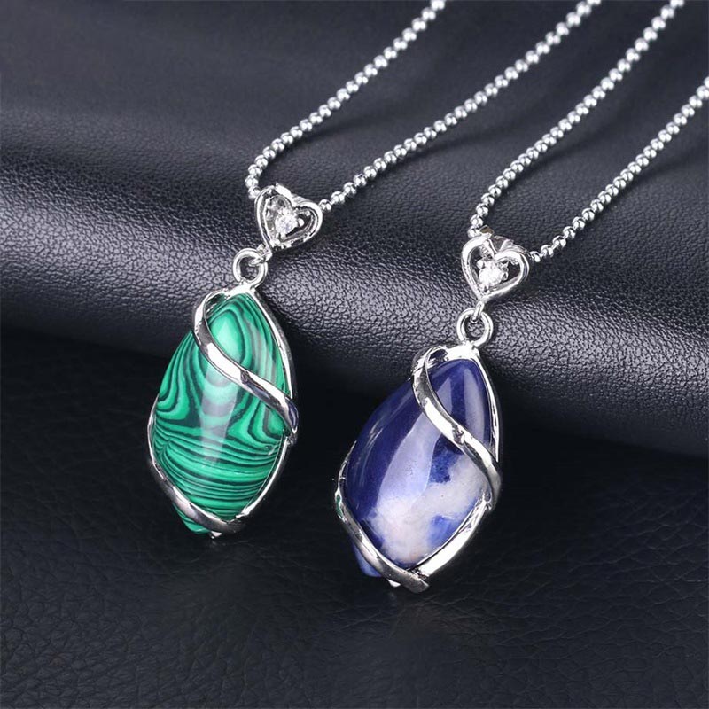 Karma Stone Marquise Pattern Natural Crystal Stone Charm Necklace Pendant