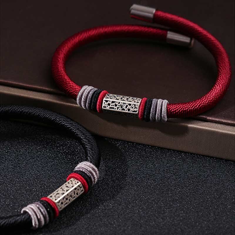 Karma Stone 925 Sterling Silver Om Mani Padme Hum Peace Red String Bracelet