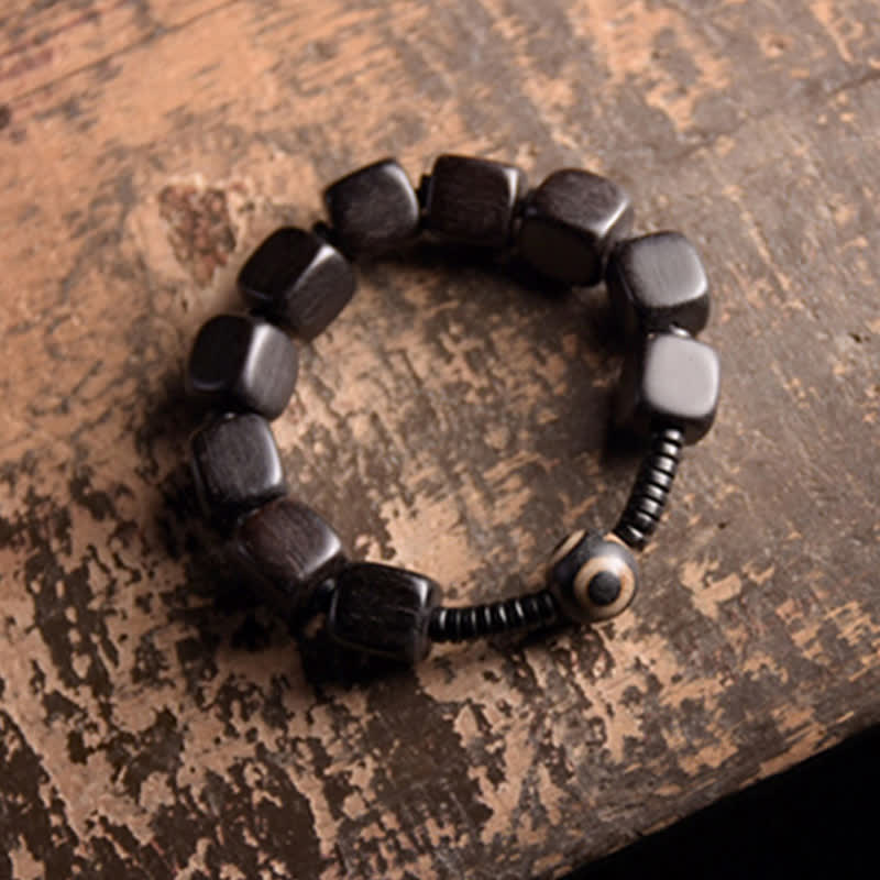 Karma Stone Tibetan Ebony Wood Dzi Bead Strength Bracelet
