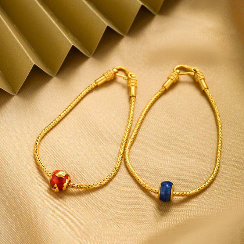 Karma Stone Tibetan 18K Gold Om Mani Padme Hum Lucky Koi Fish Fu Character Ingot Copper Coin Peace Bracelet
