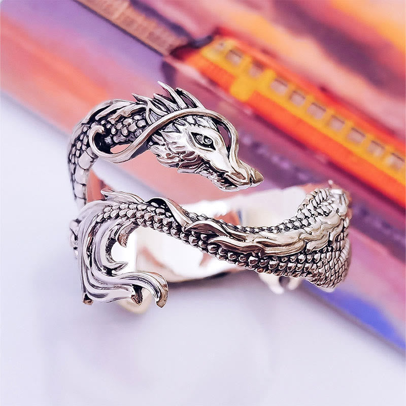 Karma Stone Vintage Dragon Pattern Protection Ring