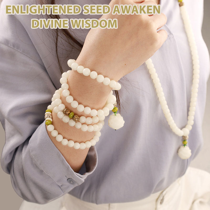 Karma Stone White Jade Bodhi Lotus Mala Harmony Necklace Bracelet