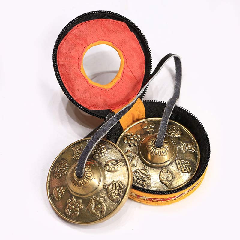 Karma Stone Tibetan Tingsha Bell Six True Words Dragon Copper Balance Decoration With Bag