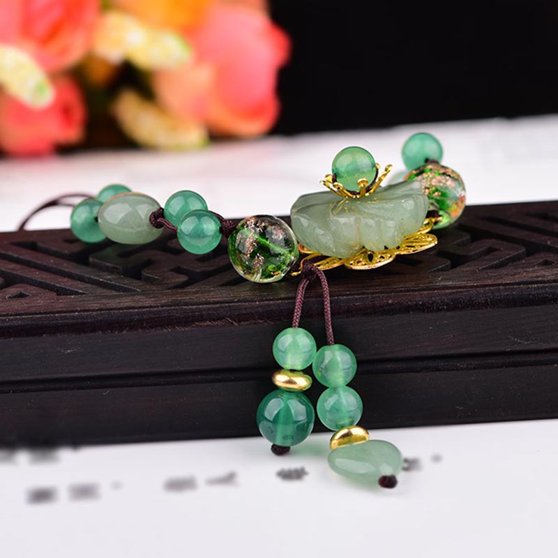 Karma Stone Natural Green Jade Luck Dangling Flower Bracelet