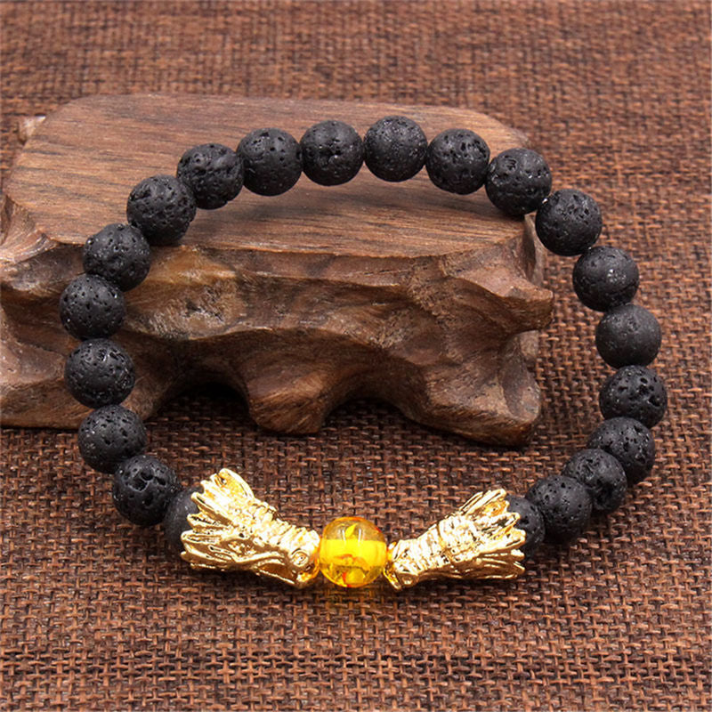 Karma Stone White Turquoise Lava Rock Dragon Blessing Beaded Bracelet