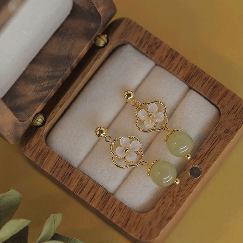 Karma Stone Tridacna Stone Flower Jade Bead Blessing Drop Earrings