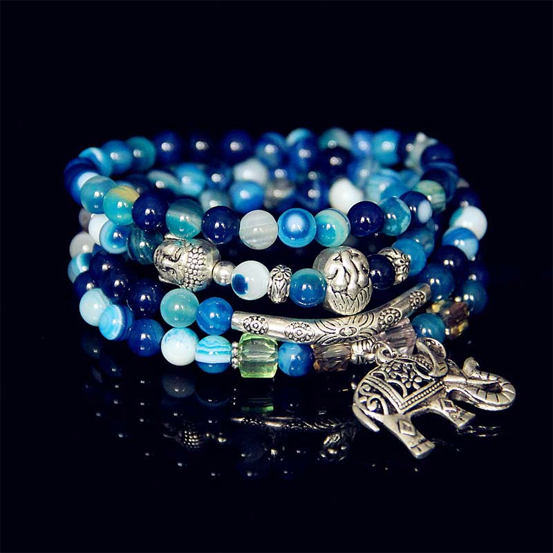 Karma Stone Natural Agate Elephant Buddha Hope Bracelet