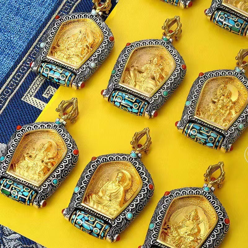 Karma Stone Tibet Chinese Zodiac Natal Buddha Thangka Prosperity Rotatable Dzi Bead Necklace Pendant