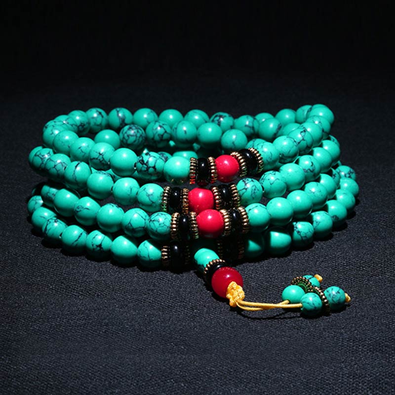 Karma Stone Tibetan Turquoise Healing Women's Prayer Bead Bracelet Men's Prayer Bead Bracelet Necklace