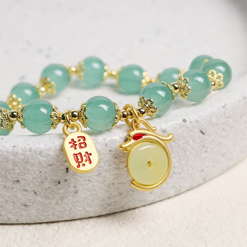 Karma Stone Year of the Dragon Red Agate Green Aventurine Peace Buckle Fu Character Lucky Fortune Bracelet