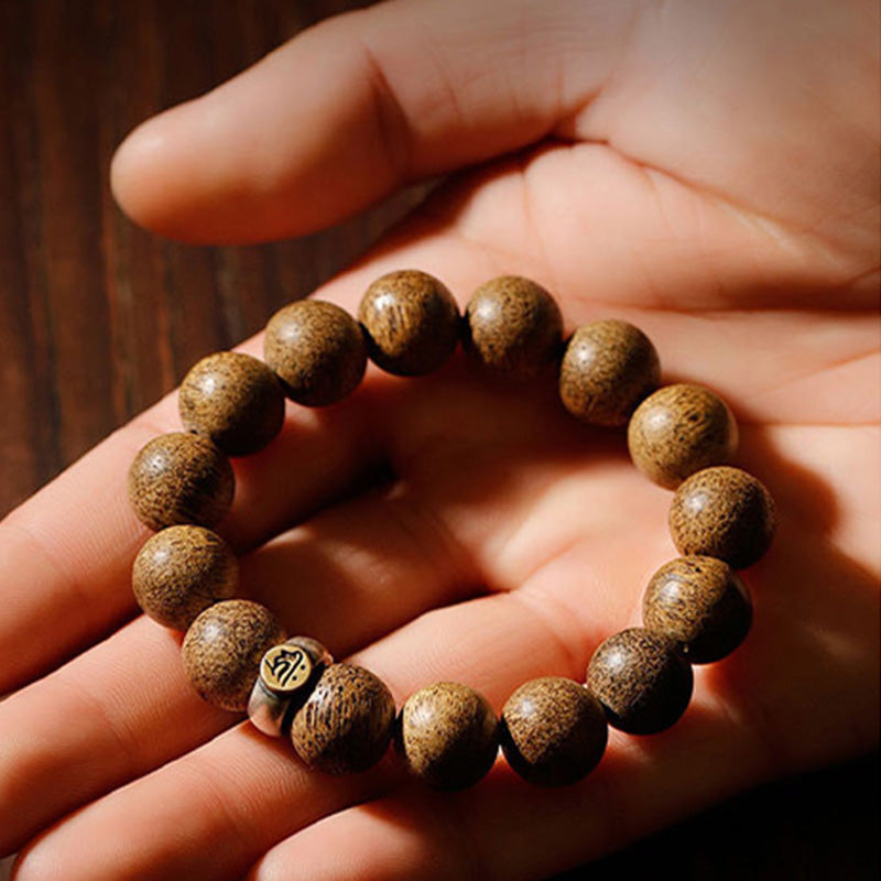 Karma Stone Chinese Zodiac Natal Buddha Natural Agarwood Silver Peace Calm Bracelet