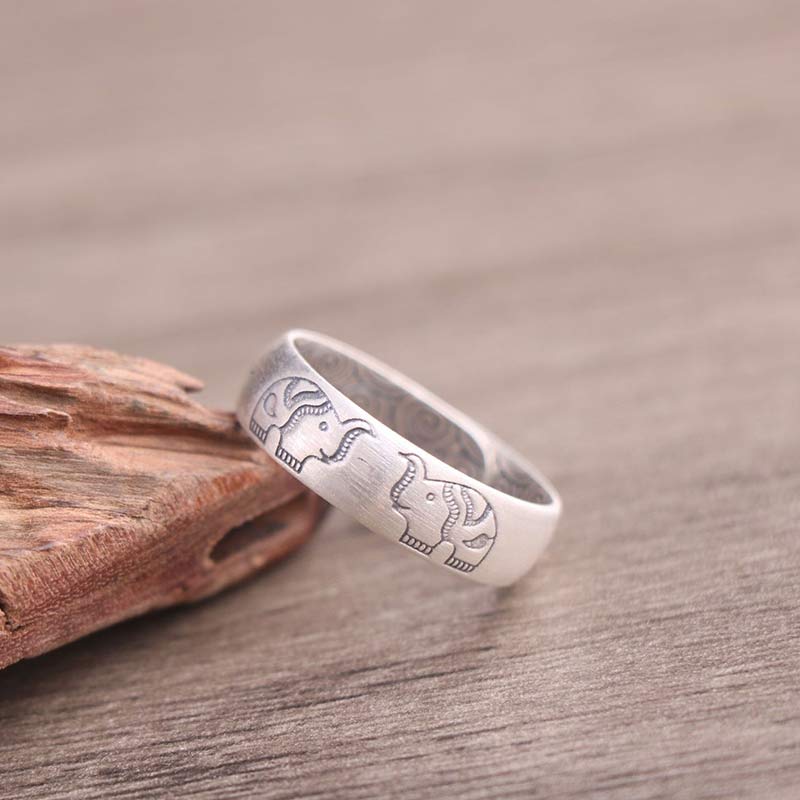 Karma Stone 999 Sterling Silver Lotus Elephant Six True Words Blessing Ring