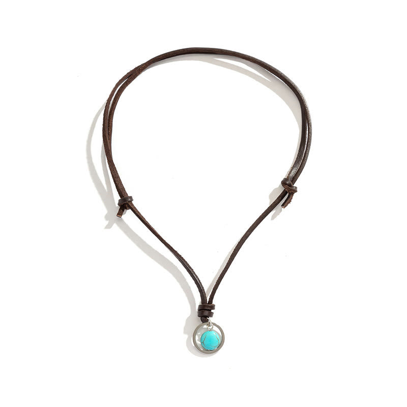 Karma Stone Round Turquoise Stone Protection Strength Necklace Pendant