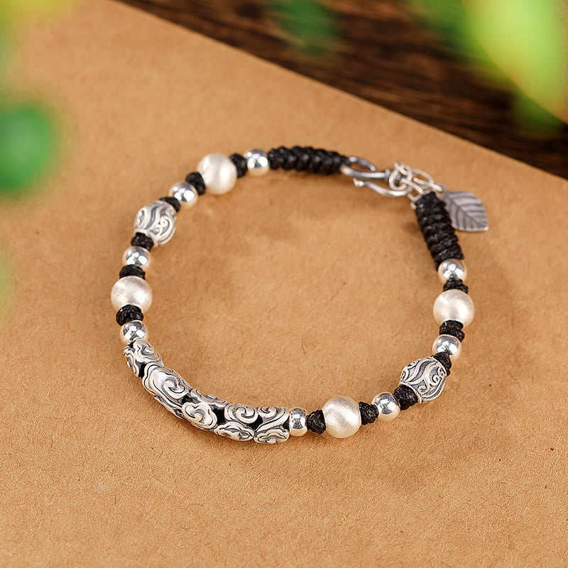 Karma Stone Tibet Handmade Copper 999 Sterling Silver Auspicious Cloud Wealth String Bracelet