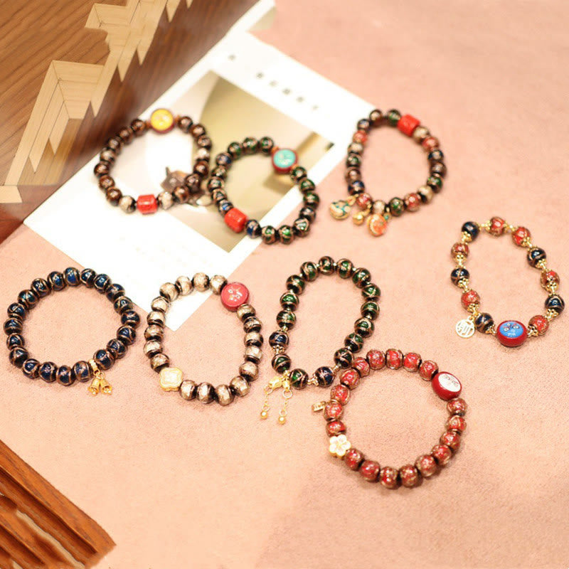 Karma Stone Tibetan Gold Swallowing Beast Family Five God Of Wealth Thangka Fortune Bead Bracelet
