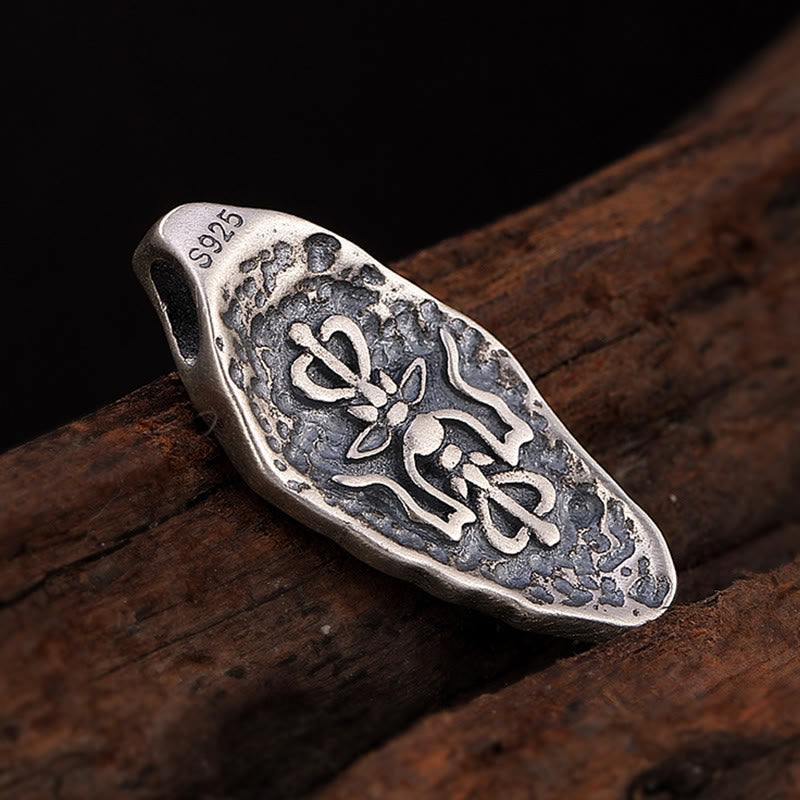 Karma Stone Tibetan 925 Sterling Silver Om Mani Padme Hum Dorje Vajra Engraved Strength Necklace Pendant
