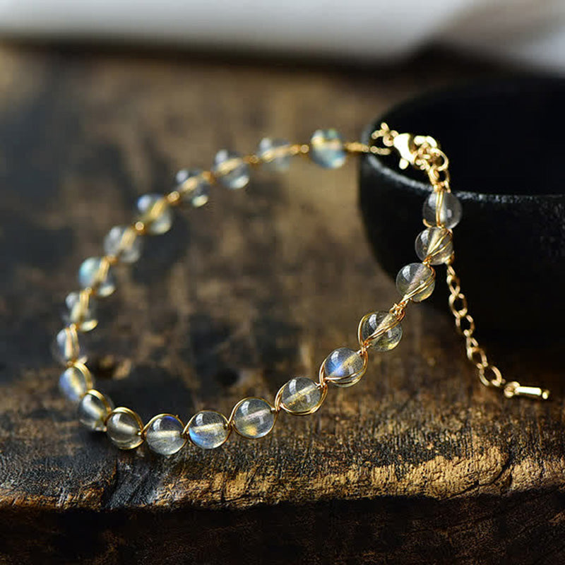 Karma Stone Natural Moonstone 14K Gold Healing Positive Bracelet