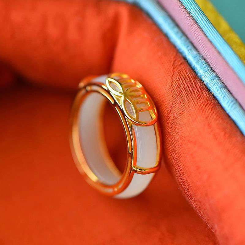 Karma Stone White Jade Luck Ring Necklace