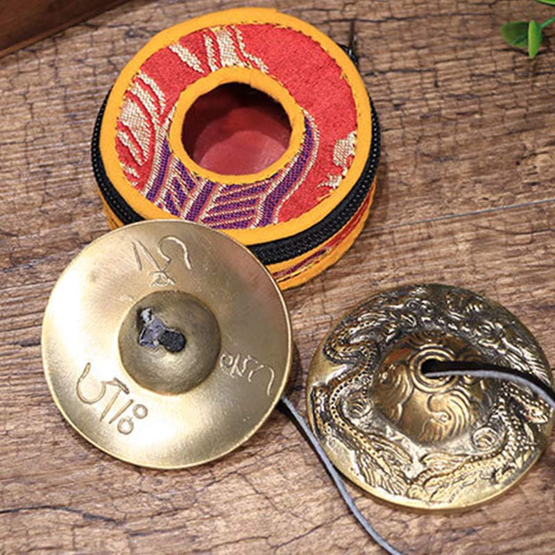 Karma Stone Tibetan Tingsha Bell Six True Words Dragon Copper Balance Decoration With Bag