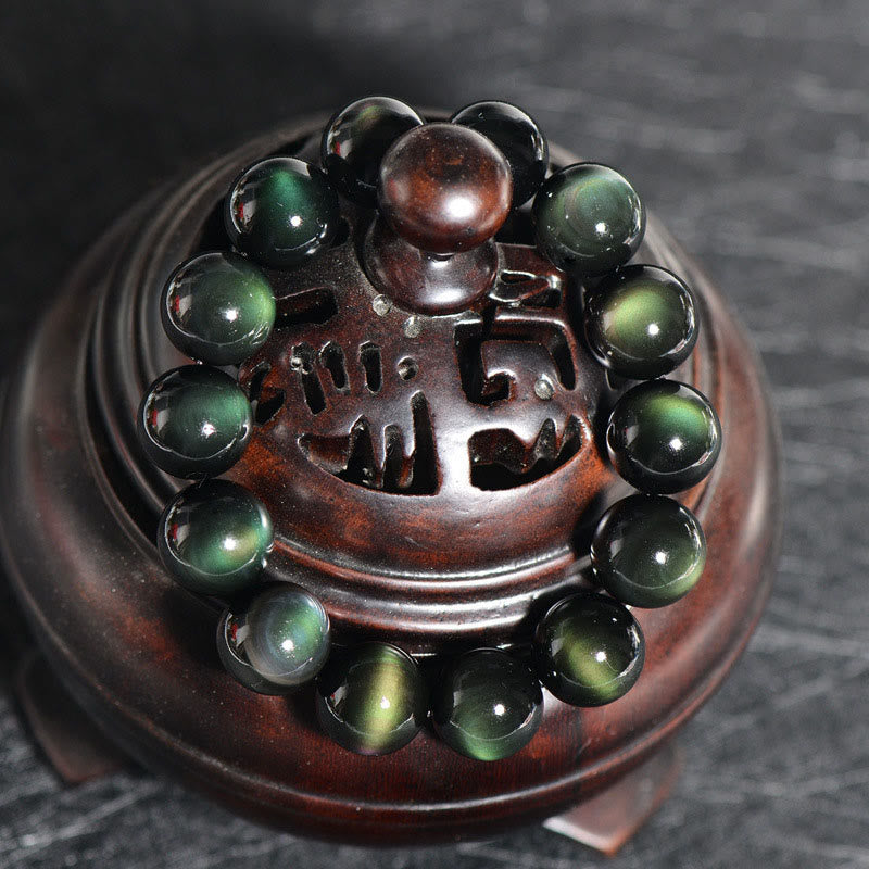 Karma Stone Natural Green Eye Obsidian Wealth Bracelet