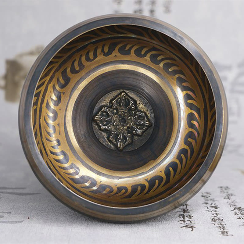 Karma Stone Tibetan Meditation Bowl for Healing and Mindfulness Om Mani Padme Hum Singing Bowl