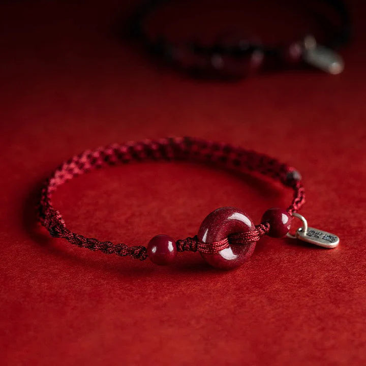 Karma Stone Handmade Cinnabar Peace Buckle Safe and Healthy Charm Blessing String Bracelet Anklet