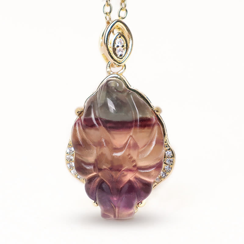 Karma Stone Natural Colorful Fluorite Nine Tailed Fox Protection Necklace Pendant