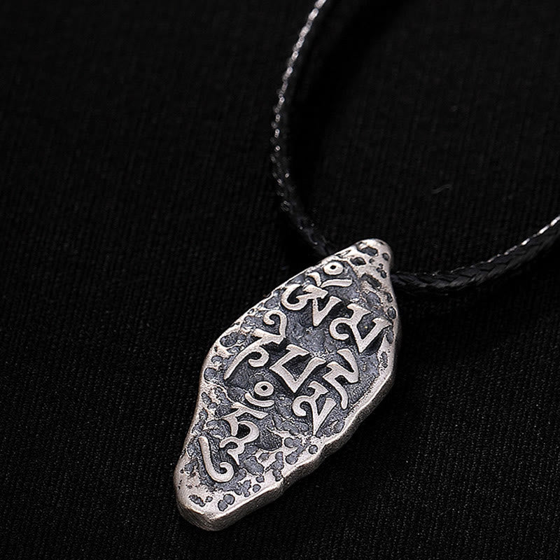 Karma Stone Tibetan 925 Sterling Silver Om Mani Padme Hum Dorje Vajra Engraved Strength Necklace Pendant
