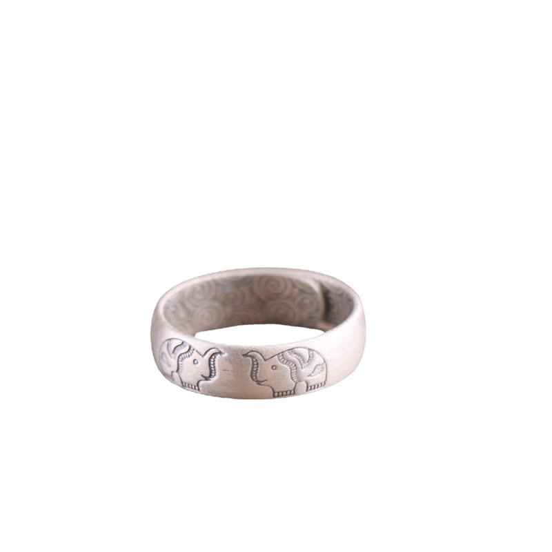 Karma Stone 999 Sterling Silver Lotus Elephant Six True Words Blessing Ring