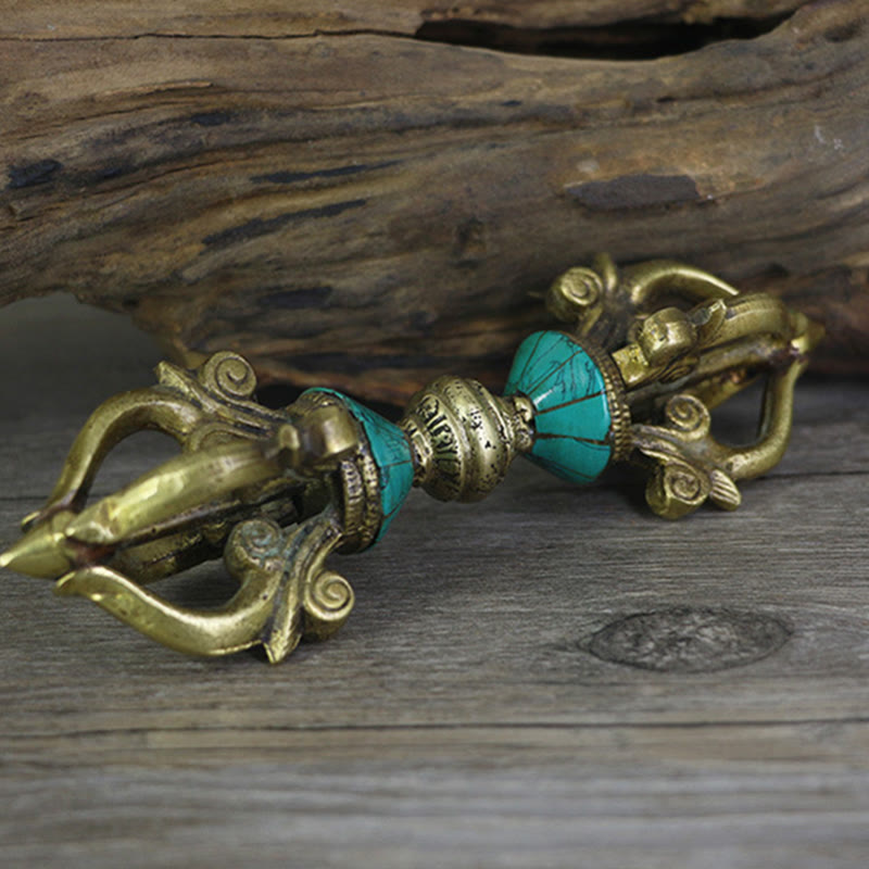 Karma Stone Tibetan Five Prong Vajra Dorje Handcrafted Nepal Spiritual Power Copper Decoration
