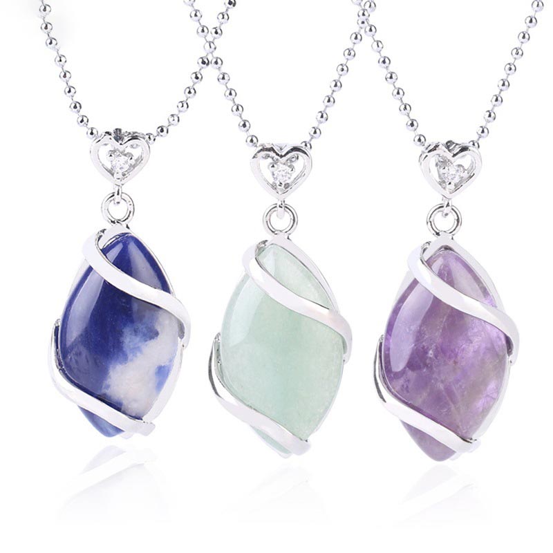 Karma Stone Marquise Pattern Natural Crystal Stone Charm Necklace Pendant